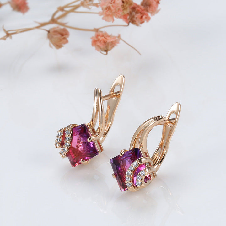 Pendientes de cristal cuadrado carmesí Oro