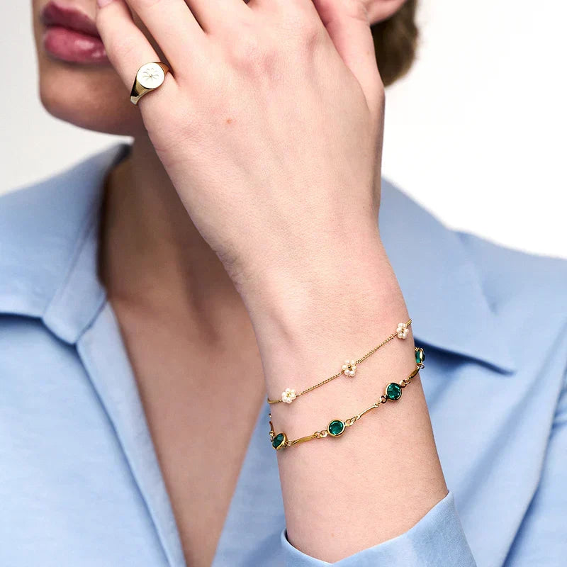 Pulsera Cuentas Verdes Doradas
