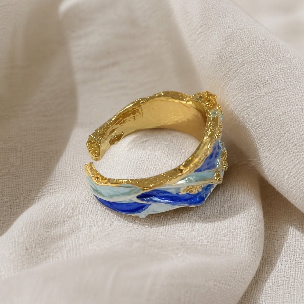 Anillo con Ola Océano de Oro