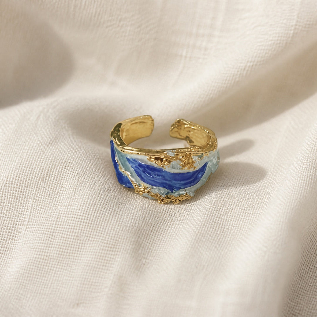 Anillo con Ola Océano de Oro