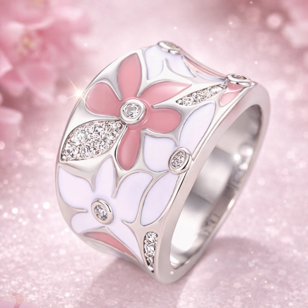 Anillo de Plata con Flor Rosa