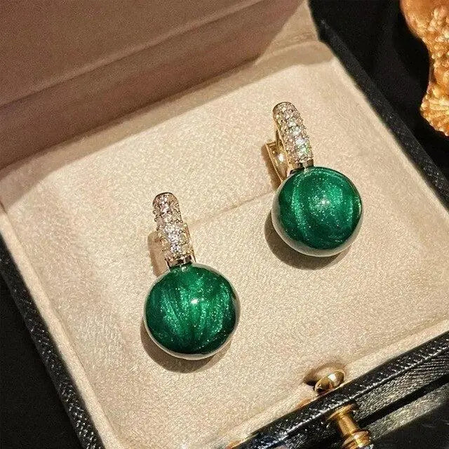 Pendientes Esfera Verde Dorados