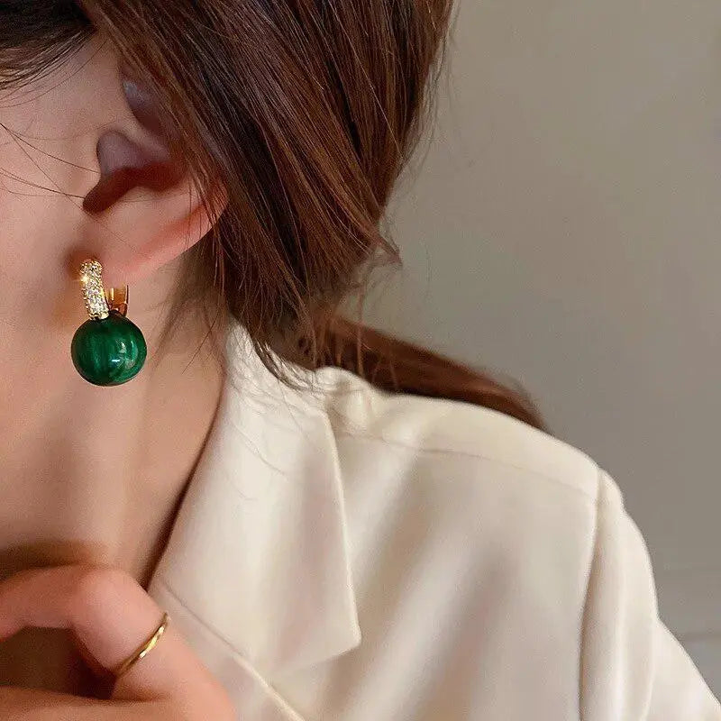 Pendientes Esfera Verde Dorados