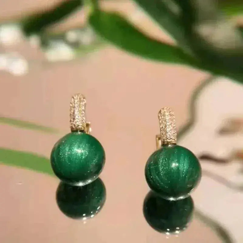 Pendientes Esfera Verde Dorados