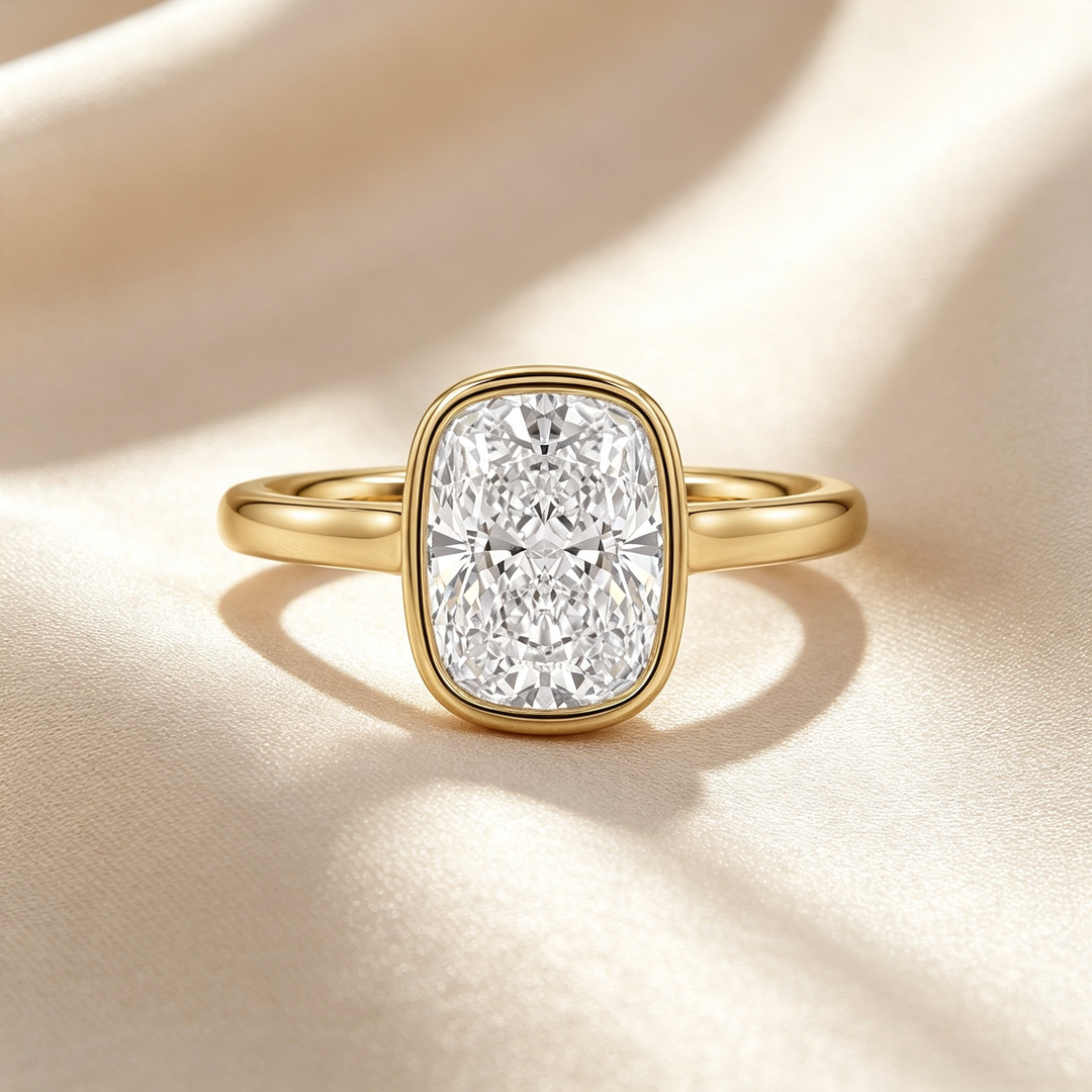 Anillo Solitario Bisel Cojín