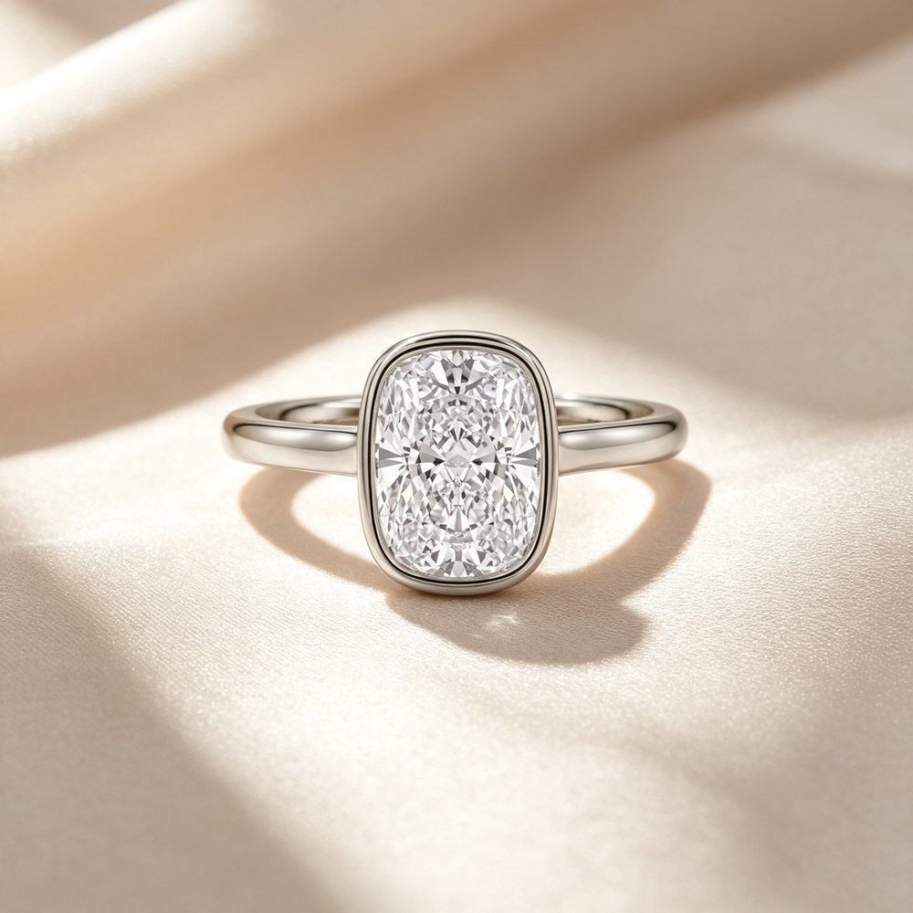 Anillo Solitario Bisel Cojín