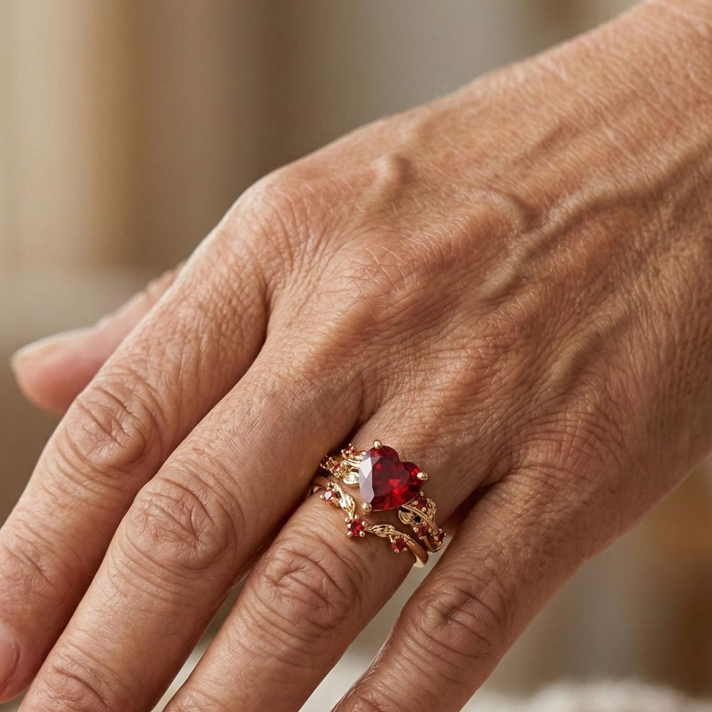 Conjunto de Anillos Corazón Rojo