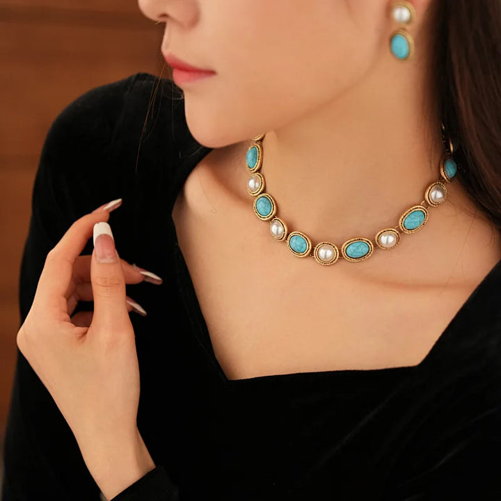 Conjunto Turquesa y Perlas Antiguo