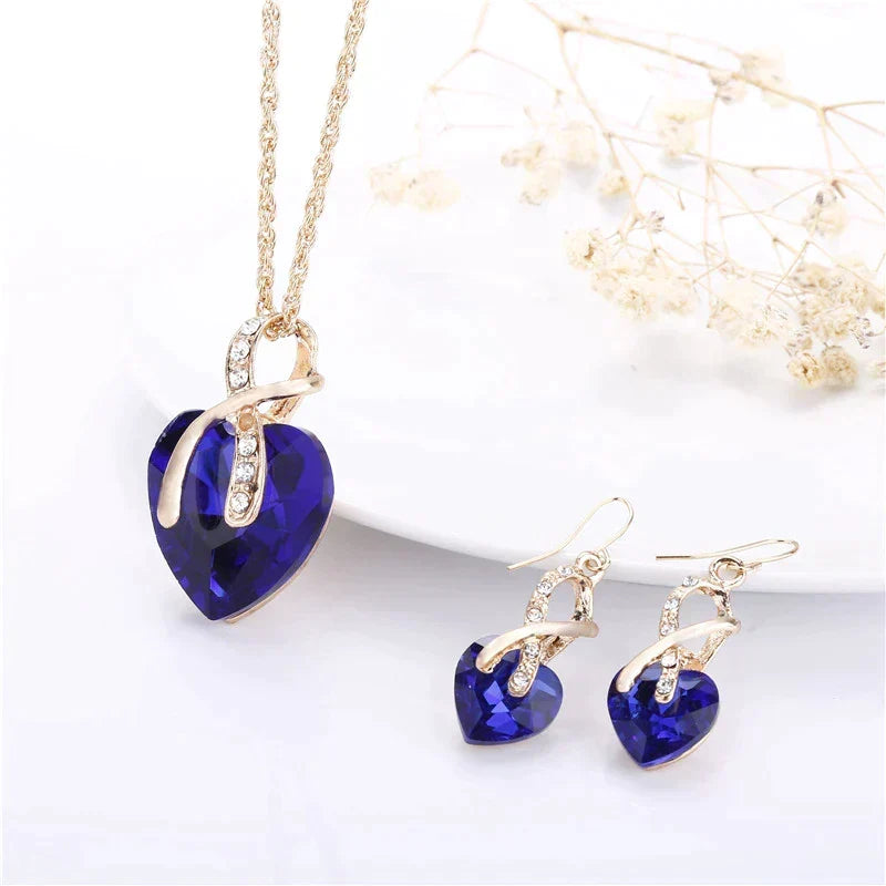 Conjunto Collar y Pendientes Corazón Azul