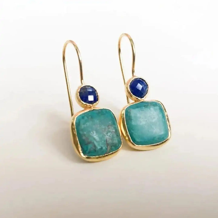 Pendientes Retro en Oro y Turquesa