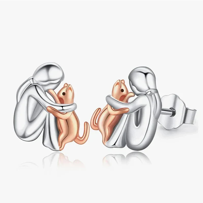 Pendientes Gato Abrazo Bicolor