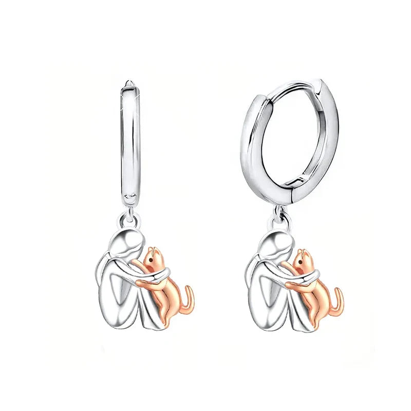 Pendientes Gato Abrazo Bicolor
