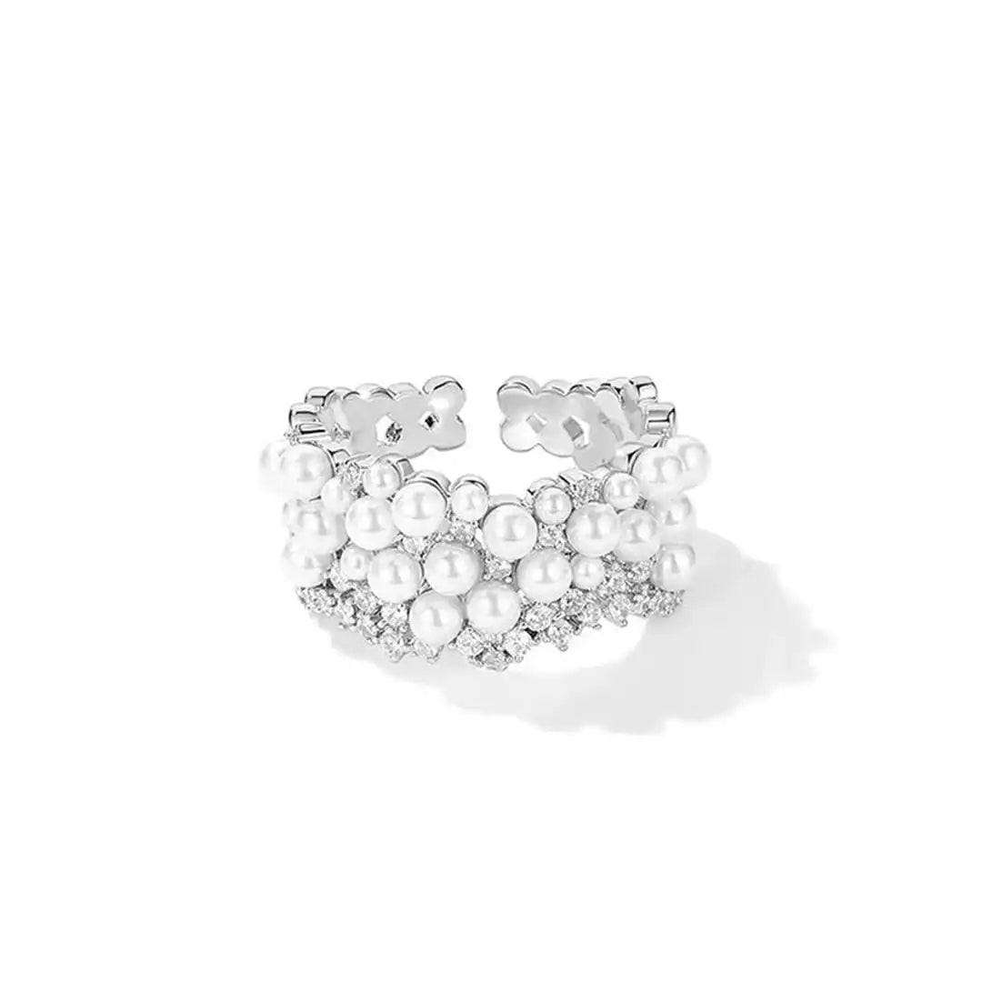 Anillo Vintage Ajustable Perla y Circonitas