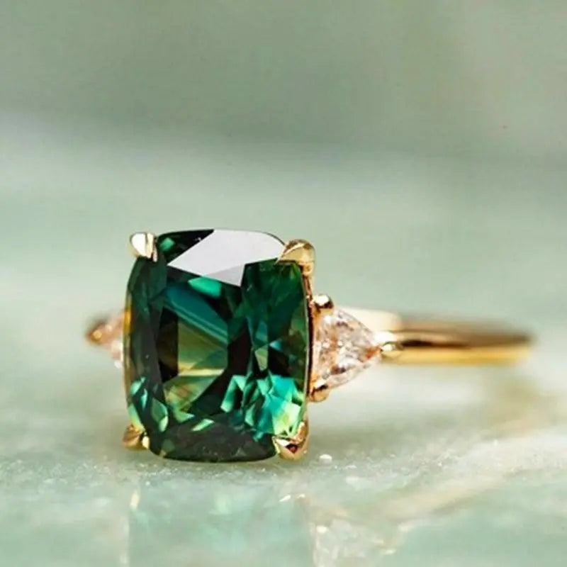 Anillo Cuadrado Verde Intenso