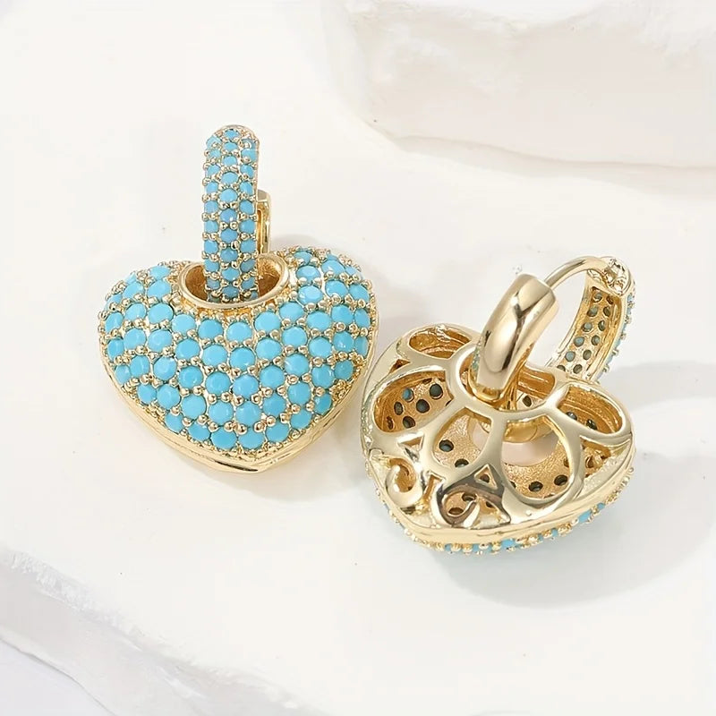 Pendientes Corazón Turquesa Brillante