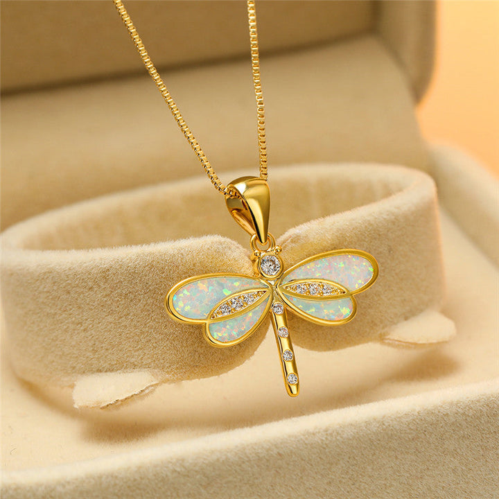 Collar Libélula Oro con Ópalo