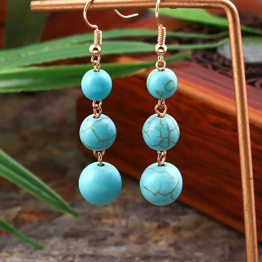 Pendientes Largos Bolas Turquesa