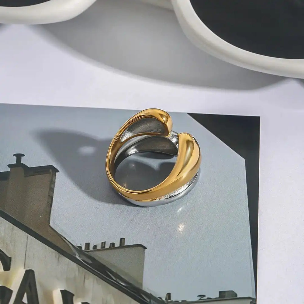 Anillo Apilable Bicolor Dorado y Plateado