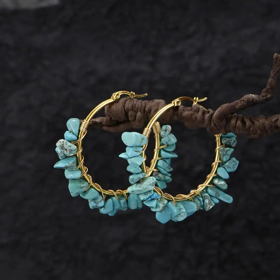 Aros de Oro con Piedras Turquesa