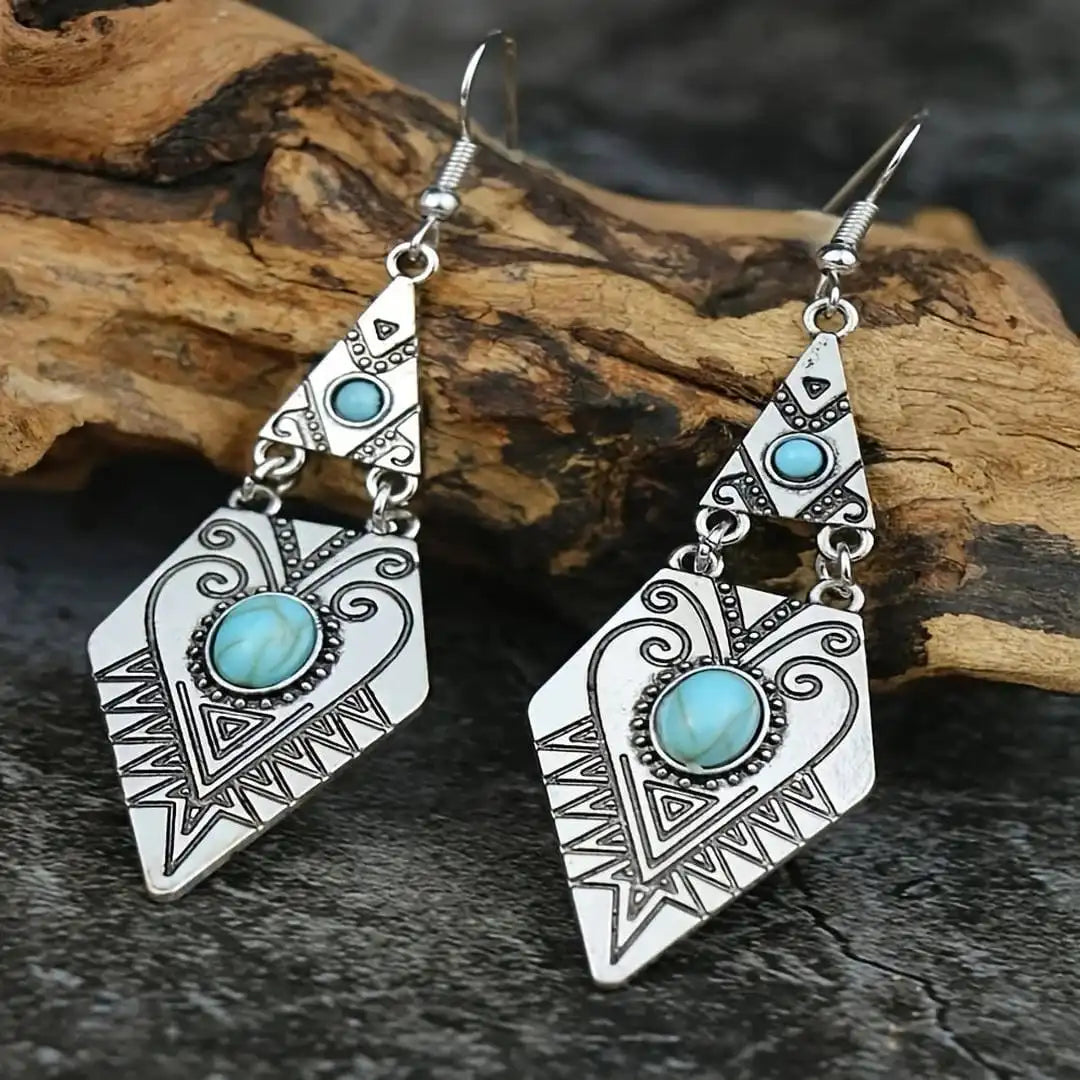 Pendientes Rombo Turquesa Plateados