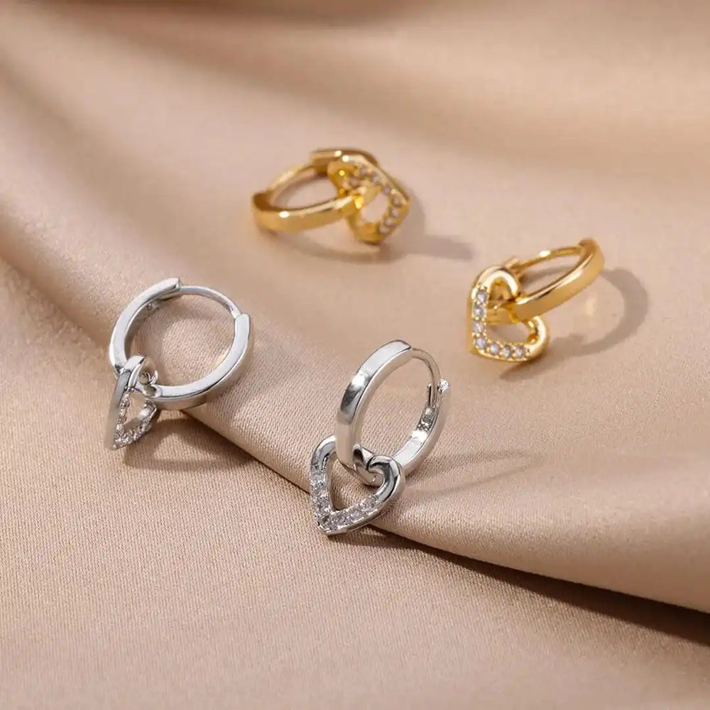 Pendientes Corazón Calado con Circonitas