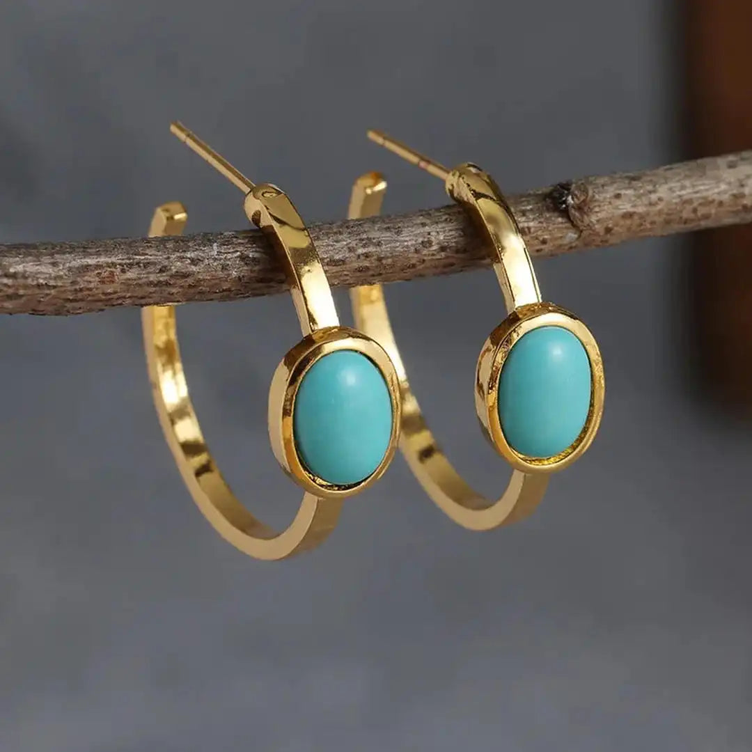 Aros Ovalados de Oro Turquesa