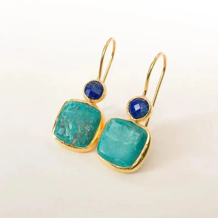Pendientes Retro en Oro y Turquesa