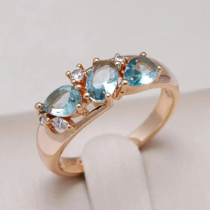 Anillo Vintage Oro Rosa Circonita Azul