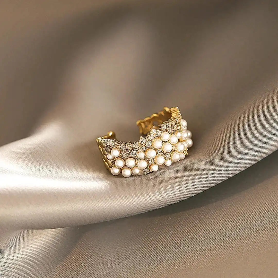 Anillo Vintage Ajustable Perla y Circonitas