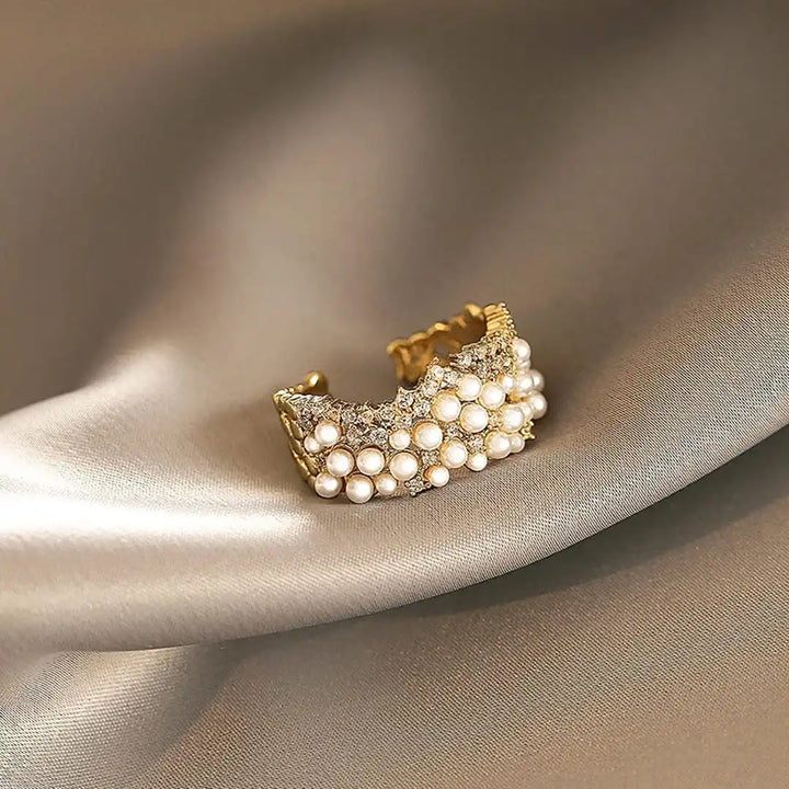 Anillo Vintage Ajustable Perla y Circonitas