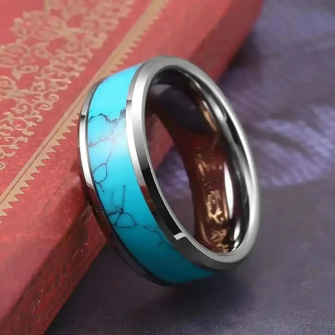 Anillo Banda Turquesa Incrustada