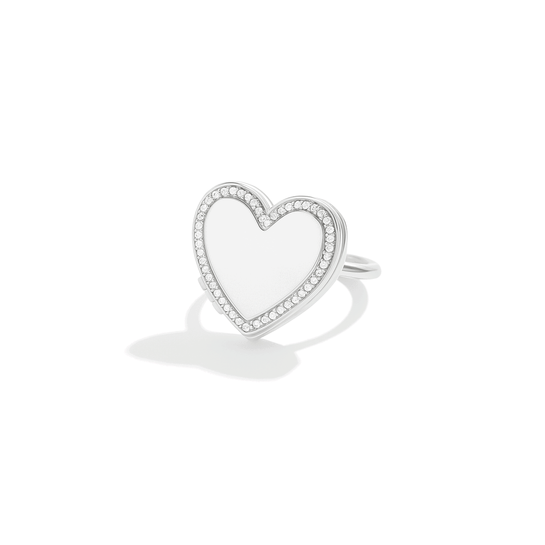 Anillo personalizado con foto en corazón, plata