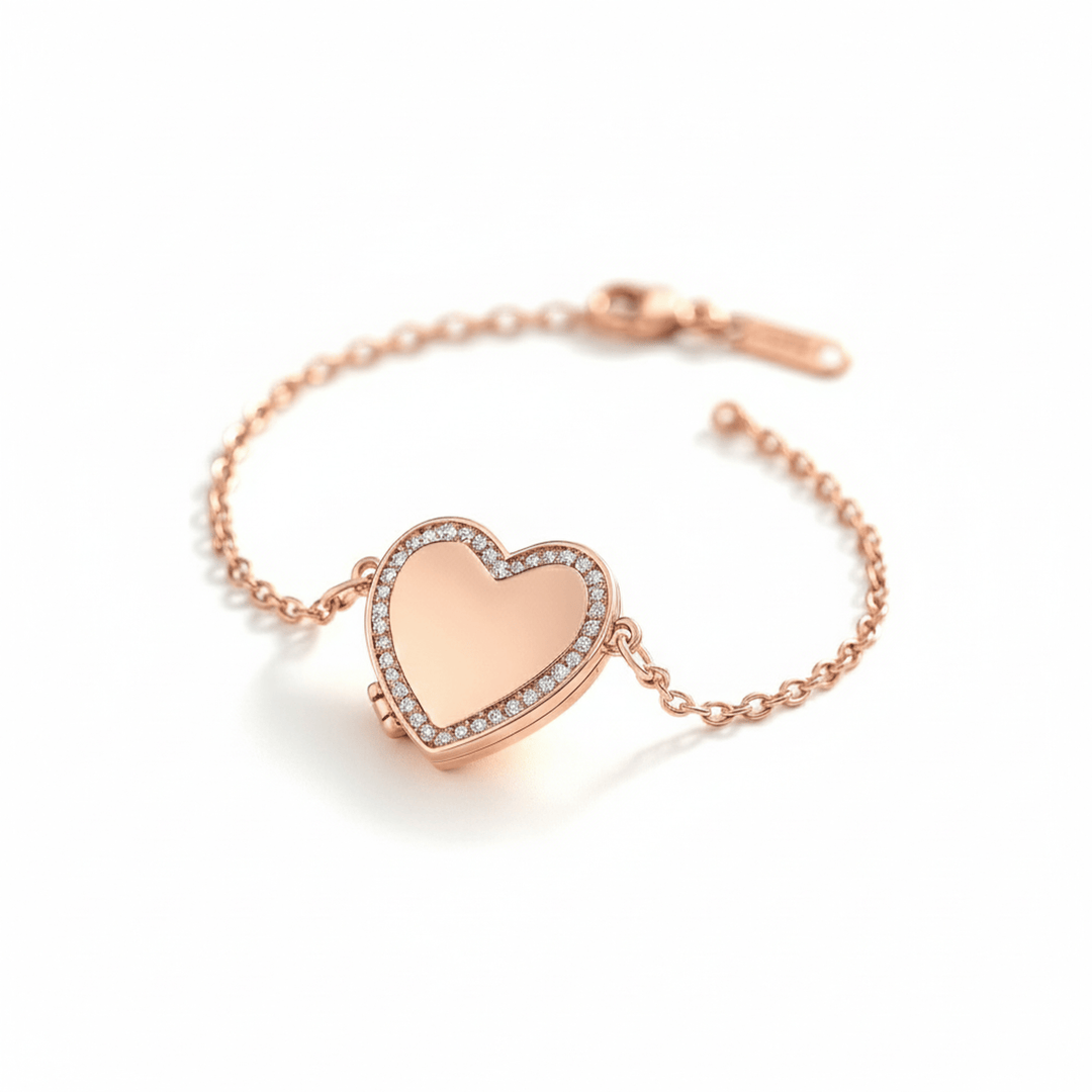 Pulsera personalizada con foto en corazón, oro rosa