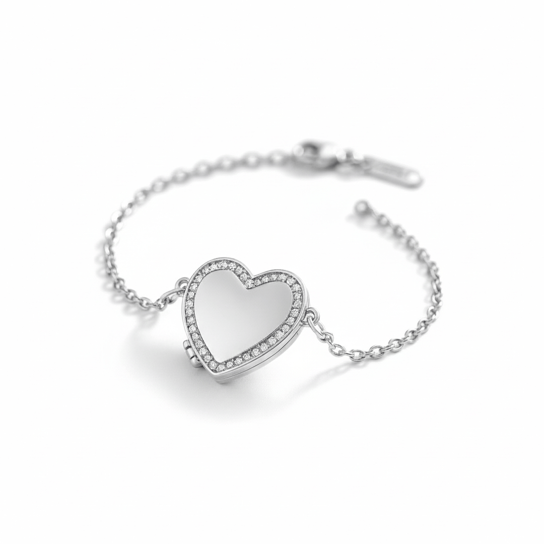 Pulsera personalizada con foto en corazón, plata