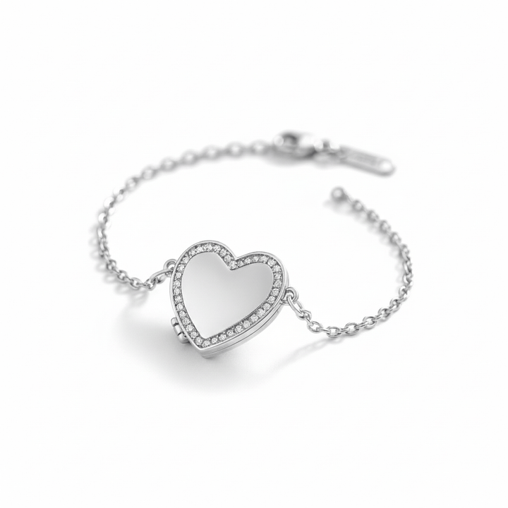 Pulsera personalizada con foto en corazón, plata