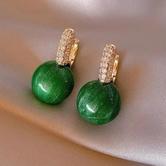 Pendientes Esfera Verde Dorados