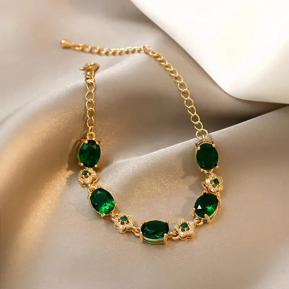 Pulsera con Jardín y Cristal Verde