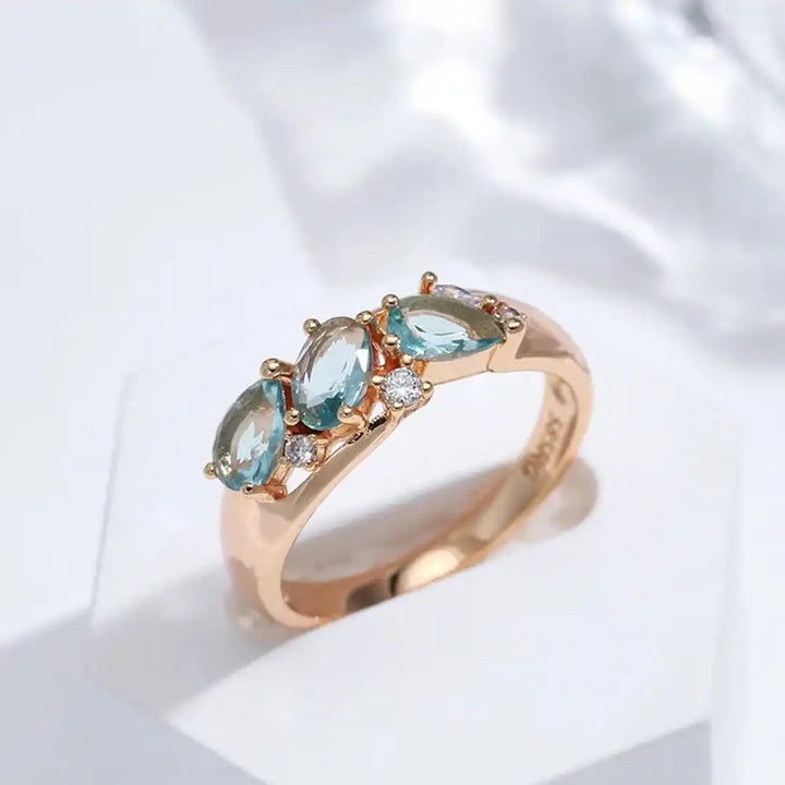 Anillo Vintage Oro Rosa Circonita Azul
