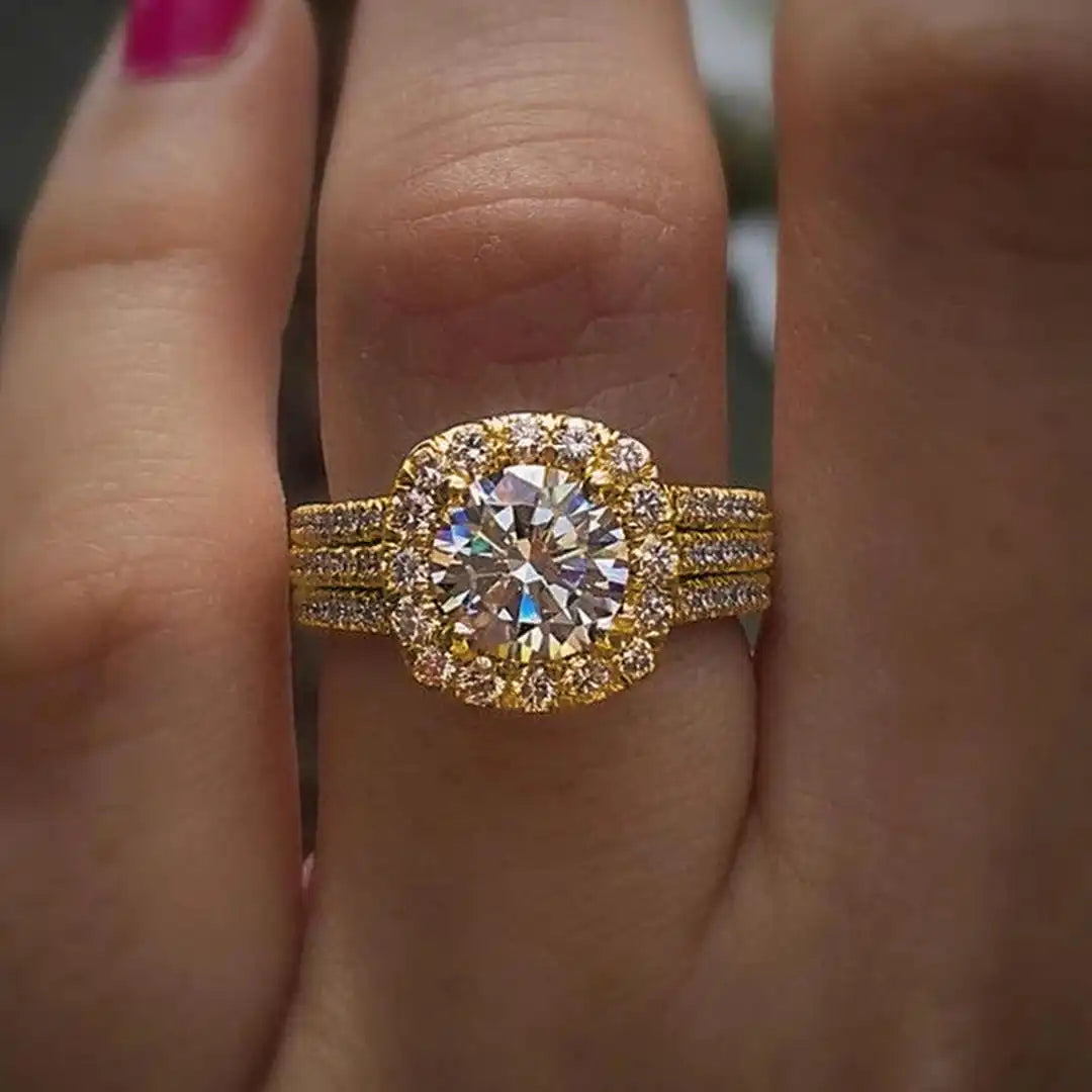 Anillo Halo Cojín Pavé