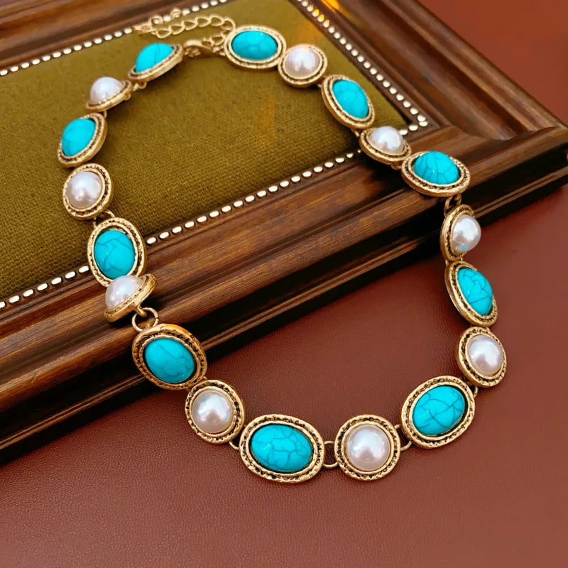 Conjunto Turquesa y Perlas Antiguo