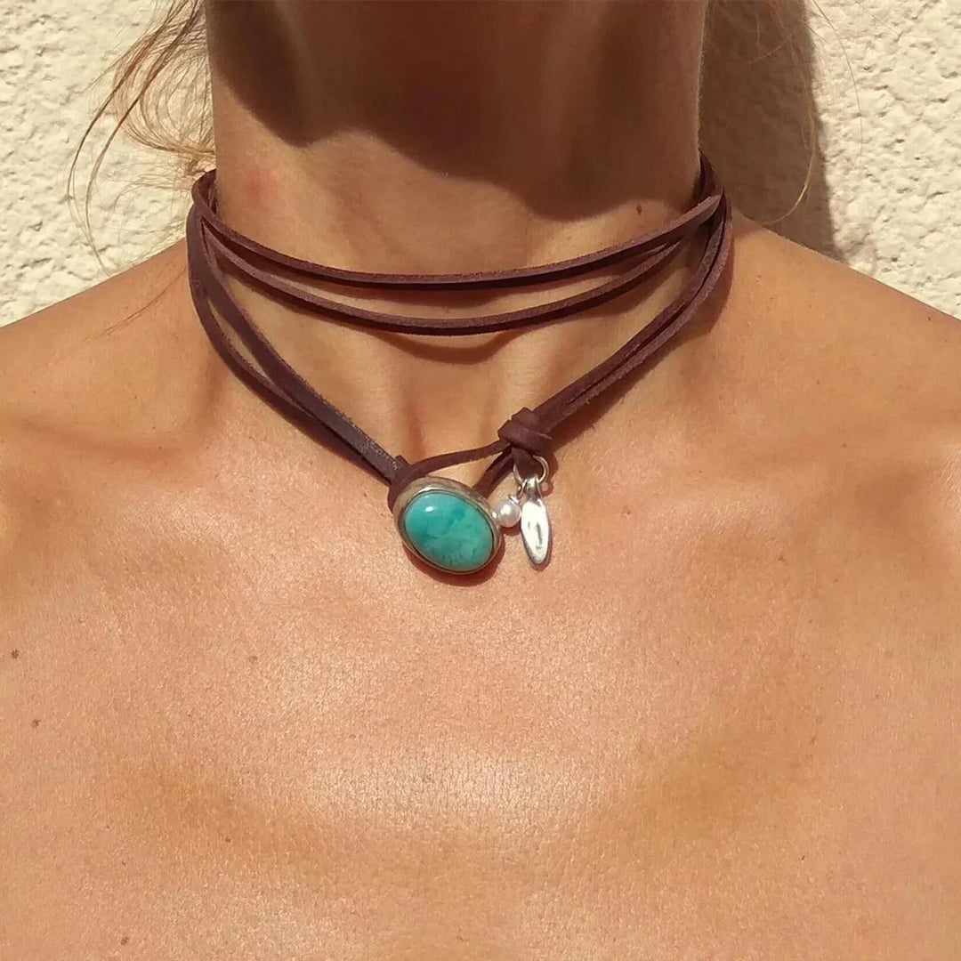 Choker de Cuero con Turquesa
