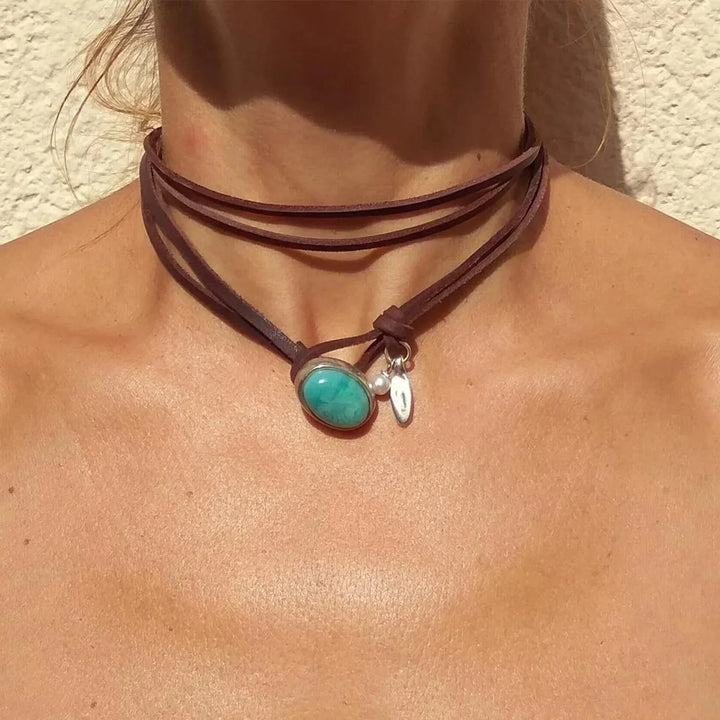 Choker de Cuero con Turquesa