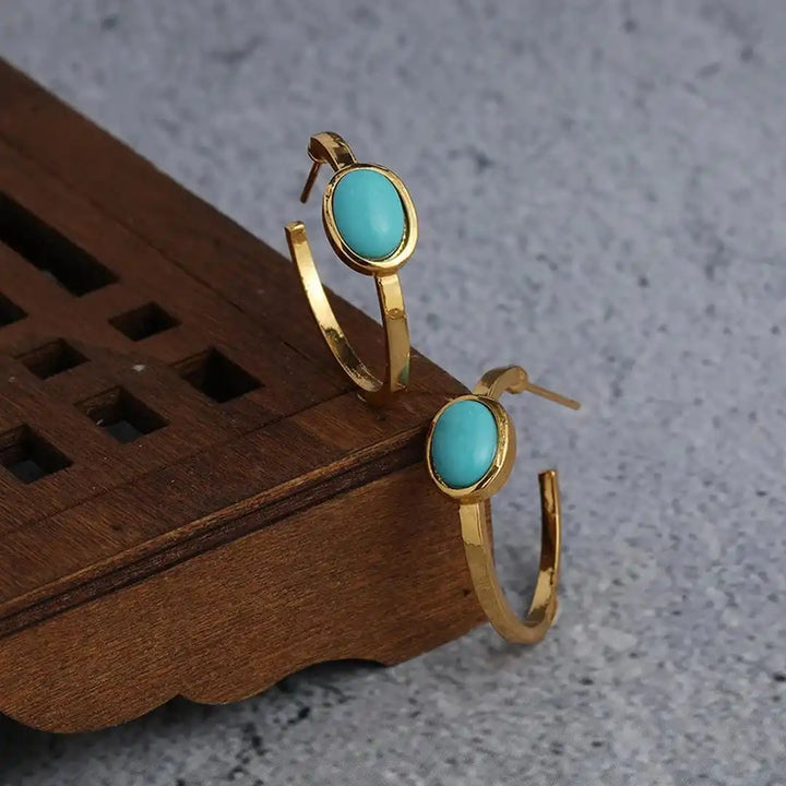 Aros Ovalados de Oro Turquesa