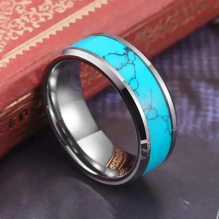 Anillo Banda Turquesa Incrustada