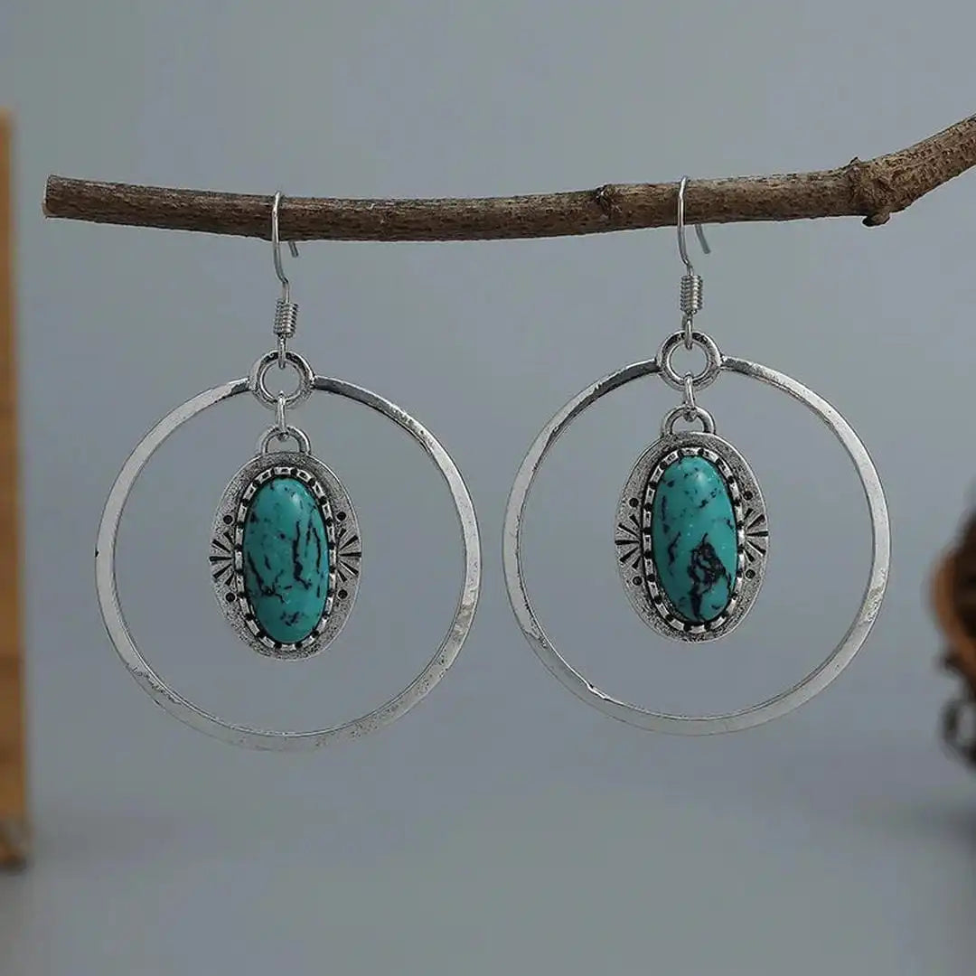 Pendientes Aro Gota Turquesa Plateados