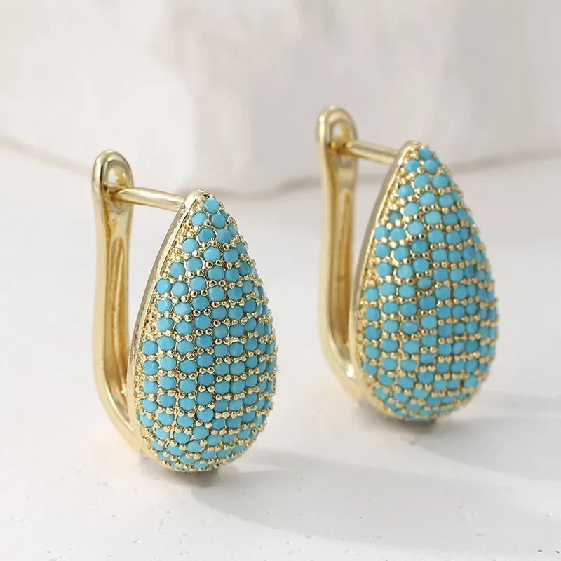 Pendientes Gota Turquesa Dorados