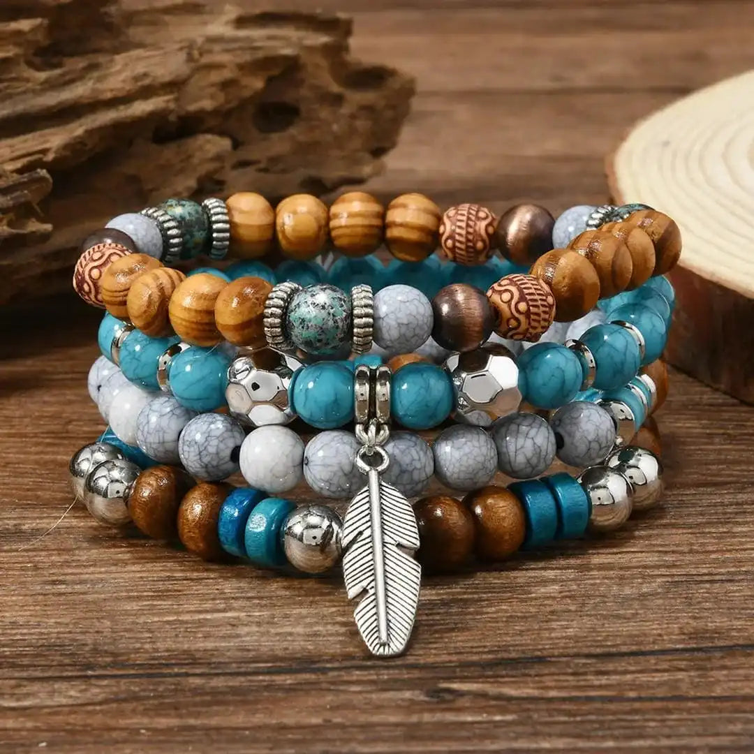 Pulsera Pluma Cuentas Turquesa