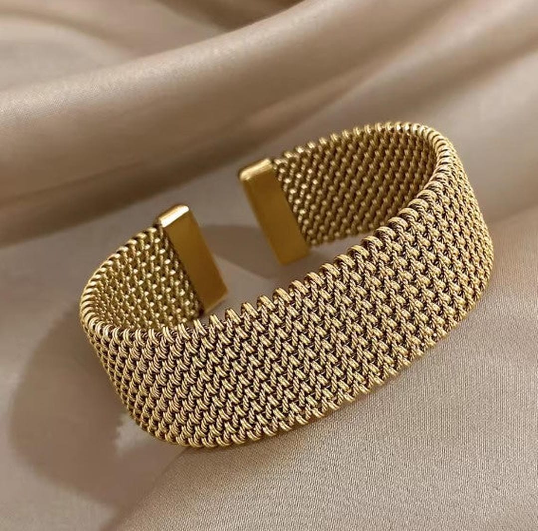 Brazalete Abierto Malla Trenzada Vintage Clásico