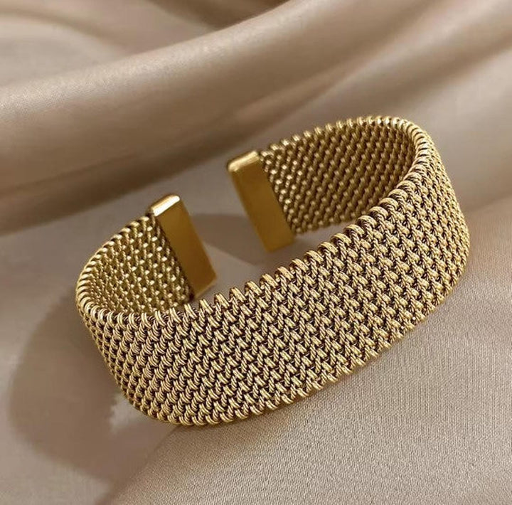 Brazalete Abierto Malla Trenzada Vintage Clásico