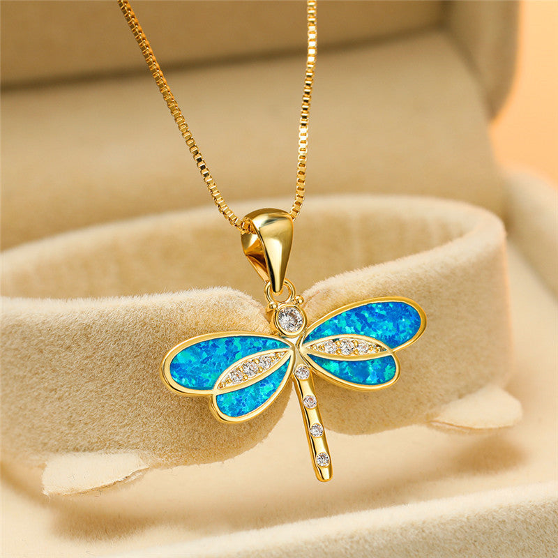 Collar Libélula Oro con Ópalo